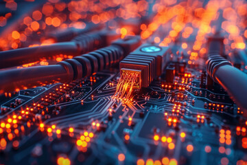 Poster - close-up of a computer board with cables connected to it.  