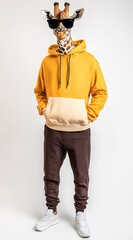 Leinwandbilder - A whimsical figure featuring a giraffe head in casual clothing, blending humor and fashion.
