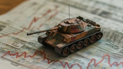 Poster - Model Tank on Stock Market Chart Representing Economic Trends
