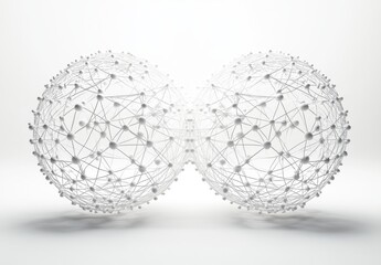 Poster - Intricate 3D Illustration of Two Interconnected Spheres Representing Complex Data Networks and Interactions in Digital Space