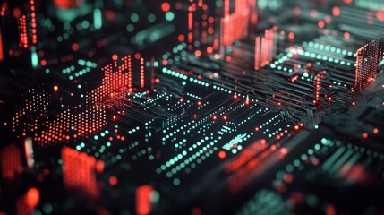 Leinwandbilder - Abstract representation of a digital circuit with glowing nodes and connections.