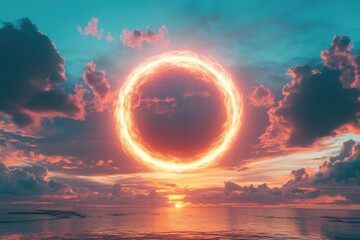 Sticker - Sunset Over Ocean With Ring Of Fire