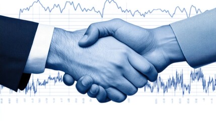 Poster - A handshake symbolizes partnership against a backdrop of financial data.