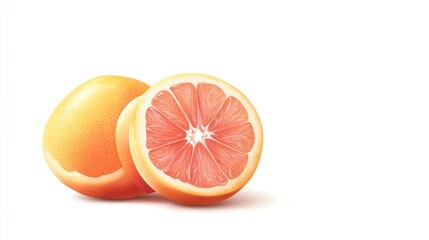 Poster - A stylized illustration of whole and halved grapefruit on a white background.