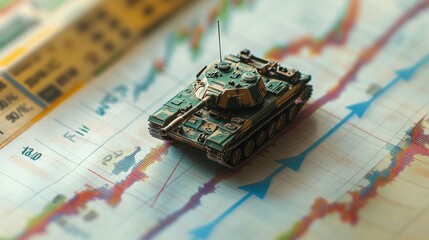 Poster - Miniature Tank Model on Stock Market Chart with Graph Lines