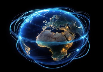 Poster - Stunning Digital Representation of Earth with Futuristic Communication Lines and Global Connectivity Concept Illustrating Technology and Network Innovation