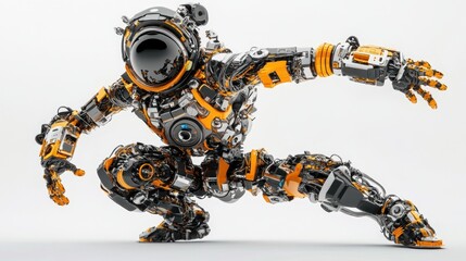 Aufkleber - A futuristic robot in an athletic pose, showcasing advanced technology and design.
