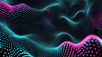 Poster - Abstract digital landscape with flowing patterns and vibrant colors.