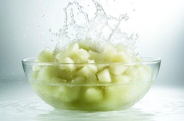 Poster - A splash of diced melon in a bowl, showcasing freshness and hydration.