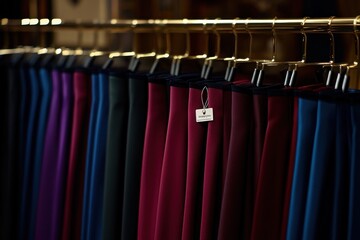 Poster - A display of colorful fabric swatches hanging on a rack for fashion or interior design.