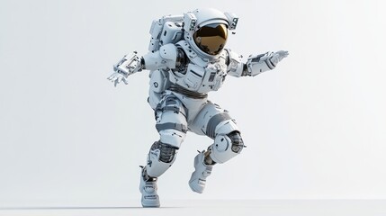 Poster - A futuristic astronaut in a white suit appears to be in motion, showcasing space exploration.