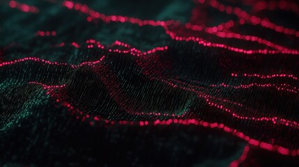 Fototapete - Abstract visualization of flowing lines and glowing dots, suggesting data or digital landscapes.