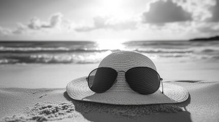 Wall Mural - Beachgoer with hat and sunglasses