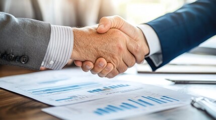 Poster - A handshake symbolizes a business agreement over financial documents.