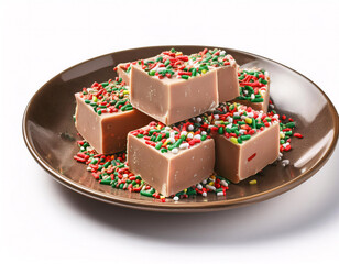 Wall Mural - A pile of golden fudge squares with colorful sprinkles on a plate