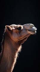 Aufkleber - A close-up profile of a camel against a dark background, showcasing its unique features.