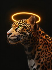 Poster - A leopard with a glowing halo, symbolizing a divine or ethereal presence.