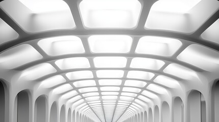 Poster - modern architectural design featuring an illuminated corridor with a grid ceiling and smooth curves 