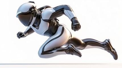 Leinwandbilder - A sleek, futuristic humanoid figure in a running pose, wearing a high-tech suit and helmet.