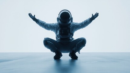 Aufkleber - A silhouetted astronaut in a meditative pose against a bright background.