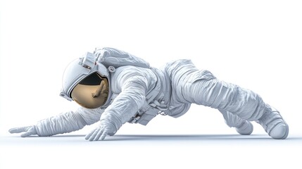 Poster - An astronaut in a white suit is crawling on a white surface, emphasizing space exploration.