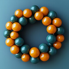 Poster - An abstract geometric shape in a 3D render, featuring spheres of various scales, with cloned spheres positioned on a basic surface.