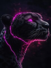 Poster - A stylized black leopard with glowing pink features against a dark background.
