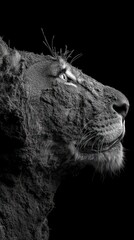 Poster - A monochromatic close-up of a lion's profile, emphasizing texture and detail.