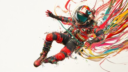 Aufkleber - An astronaut surrounded by vibrant splashes of color, symbolizing creativity and exploration.