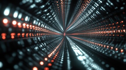 Poster - Abstract representation of a digital tunnel with glowing lights in a futuristic design.
