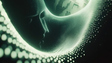Aufkleber - Abstract representation of a face intertwined with flowing digital patterns and light.