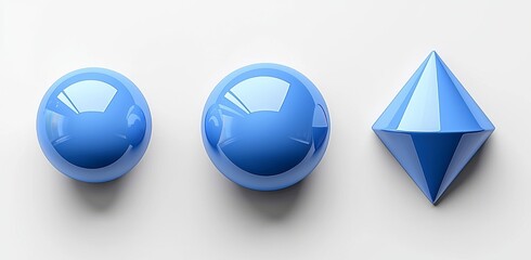 Poster - A group of 3D icons representing a glass sphere, cone, and cylinder, all with a holographic gradient texture, crystal iridescent look, and isolated graphic elements.