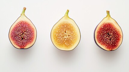 Poster - Three halved figs showcasing their vibrant interior colors and textures.