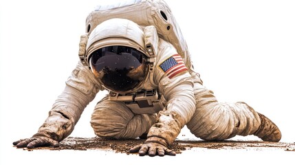 Poster - An astronaut in a spacesuit crawls on a surface, showcasing exploration and determination.