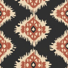Poster - bold tribal pattern design featuring intricate diamond shapes in warm colors against a dark backgrou