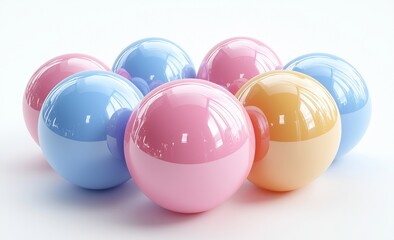 Poster - A variety of abstract 3D rendered items with iridescent features, glass gradients, and transparent liquid forms.