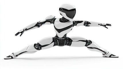 Fototapete - A sleek, futuristic robot in a dynamic warrior pose, showcasing advanced design and movement.