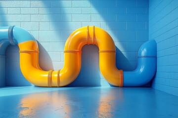 Poster - On a blue canvas, an array of dynamic geometric figures and objects is presented in 3D.