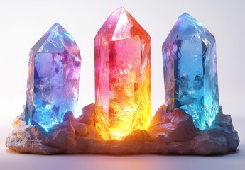 Poster - A standalone octahedron, with volumetric and polyhedral features, adorned with a holographic chameleon color gradient, illustrates a geometric form in a contemporary artwork.