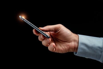 Poster - A close-up image of a hand holding a cellphone with a glowing notification on the screen, set against a dark background