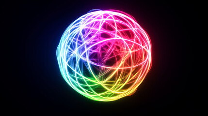 colorful light trails forming a sphere.
