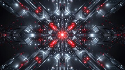 Poster - Abstract digital design featuring symmetrical patterns with red and white lights.