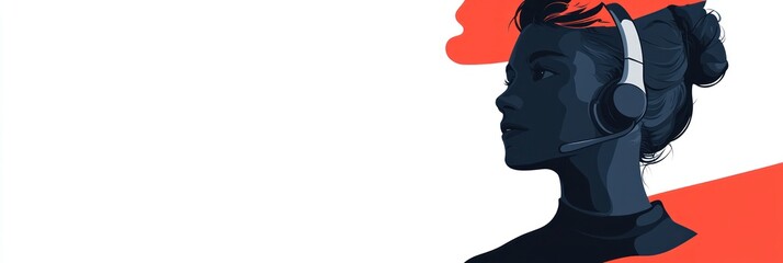 Poster - A stylized illustration of a woman wearing a headset, representing communication or support.