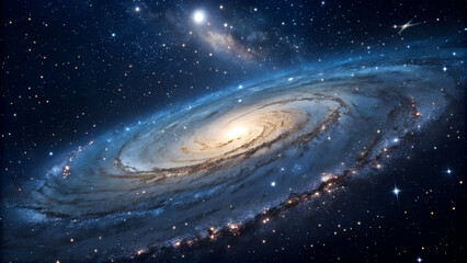 Wall Mural - Galaxy Image, space, spiral, Abstract background. Traveling through star fields in space star burst light, Blue bright galaxy panorama, abstract cosmic space background, artistic 3D galaxy