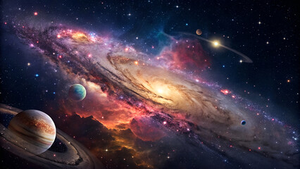 Wall Mural - Celestial Symphony, The Enchanting Beauty of Colorful Nebulae and planets in Deep Space In the vast expanse of the universe lies one of nature’s most breathtaking phenomena