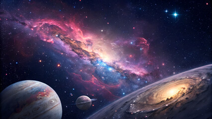 Wall Mural - Celestial Symphony, The Enchanting Beauty of Colorful Nebulae and planets in Deep Space In the vast expanse of the universe lies one of nature’s most breathtaking phenomena