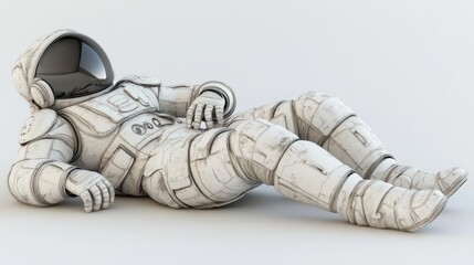 Poster - A stylized astronaut figure reclining on a surface, showcasing a futuristic design.