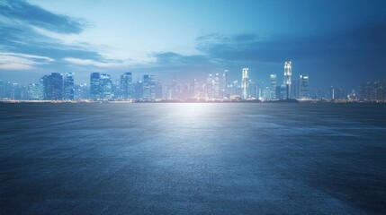 Poster - A serene city skyline at dusk, reflecting on calm waters.