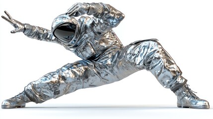 Aufkleber - A futuristic astronaut in a dynamic pose, showcasing a sleek, metallic spacesuit.