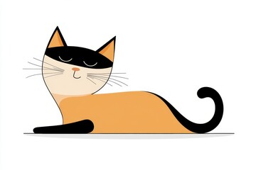 Poster - A minimalist illustration of a cat stretching gracefully, with simple, flowing lines and a neutral color palette